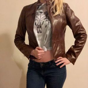 Brown Faux Leather Jacket - Size Small
